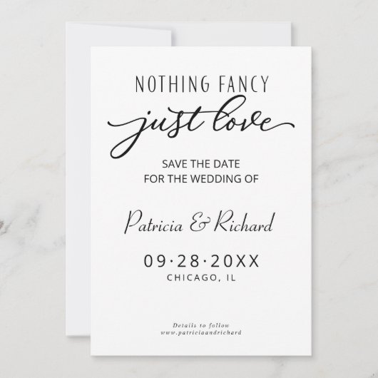 Invitation Rien De Fancy Just Love Mariage Enregistrer La Dat (Devant)