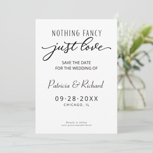 Invitation Rien De Fancy Just Love Mariage Enregistrer La Dat (Debout devant)