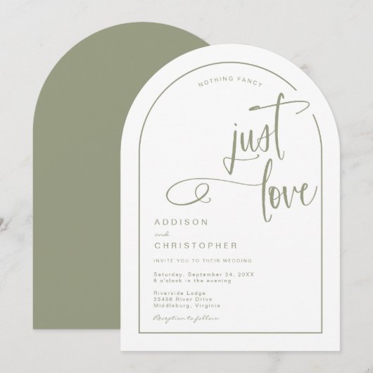 Invitation Rien De Fancy Just Love Mariage manuscrit Script (Devant / Derrière)