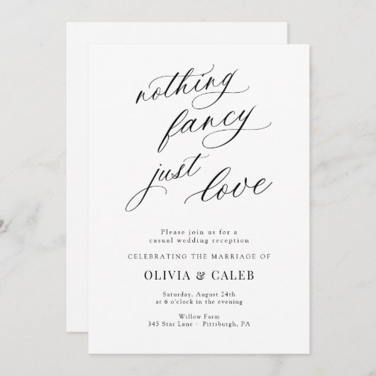 Invitation Rien De Fancy Just Love Mariage Réception (Devant / Derrière)