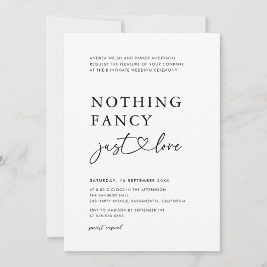 Invitation Rien De Fancy Just Love Mariage Réception Décontra (Devant)