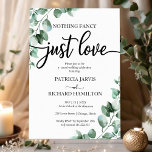 Invitation Rien De Fancy Just Love Mariage Réception Verdure<br><div class="desc">Préparez-vous à être fasciné par notre suite mariage de verdure à couper le souffle ! Doté d'une délicate illustration de feuilles eucalyptus et d'une calligraphie audacieuse et élégante, il s'agit d'une combinaison parfaite pour votre mariage enchanteur sur le thème du jardin. Si vous n’avez pas d’articles ou si vous avez...</div>
