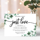 Invitation Rien De Fancy Just Love Mariage Réception Verdure<br><div class="desc">Préparez-vous à être fasciné par notre suite mariage de verdure à couper le souffle ! Doté d'une délicate illustration de feuilles eucalyptus et d'une calligraphie audacieuse et élégante, il s'agit d'une combinaison parfaite pour votre mariage enchanteur sur le thème du jardin. Si vous n’avez pas d’articles ou si vous avez...</div>