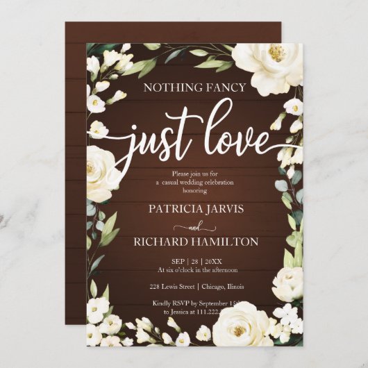 Invitation Rien De Fancy Just Love Mariage Rustique Floral (Devant / Derrière)