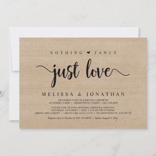 Invitation Rien De Fancy Just Love, Moderne Elopement Mariage (Devant)