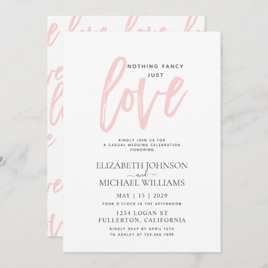 Invitation Rien De Fancy Just Love Pink Mariage Décontracté (Devant / Derrière)