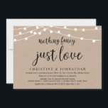 Invitation Rien De Fancy Just Love, Rustic Mariage Elopement<br><div class="desc">Magnifique Rustic Farm String Lights moderne,  police de script noir sur Brown Kraft Arrière - plan,  Mariage Elopement Faire-part,  Carte d'invitation (Rien de fantaisie que l'amour). C'est parfait pour votre réception de mariage et fête post-mariage. Ajoutez vos détails dans la police correspondante / lettrage.</div>