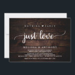 Invitation Rien De Fancy Just Love, Rustic Mariage Elopement<br><div class="desc">Belle rien de fantaisie juste l'amour fête,  Mariage Elopement Faire-part / carte d'invitation,  dans rustique ferme Bois,  String Lights design. C'est parfait pour votre réception de mariage et fête post-mariage. Ajoutez vos détails dans la police correspondante / lettrage. #TeeshaDerrick</div>