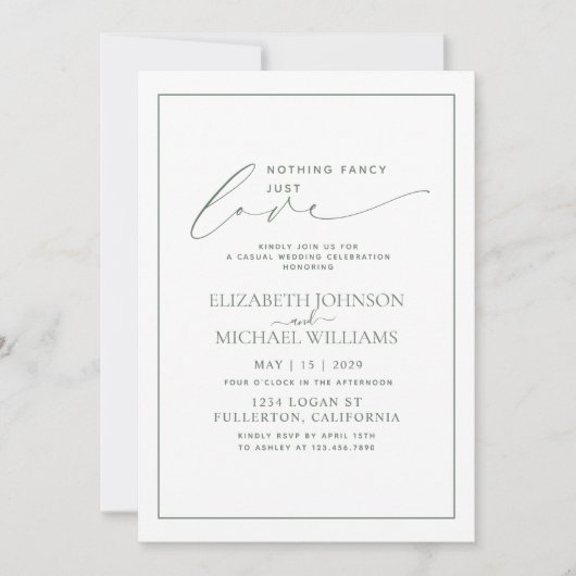 Invitation Rien De Fancy Just Love Sage Vert Mariage Décontra (Devant)