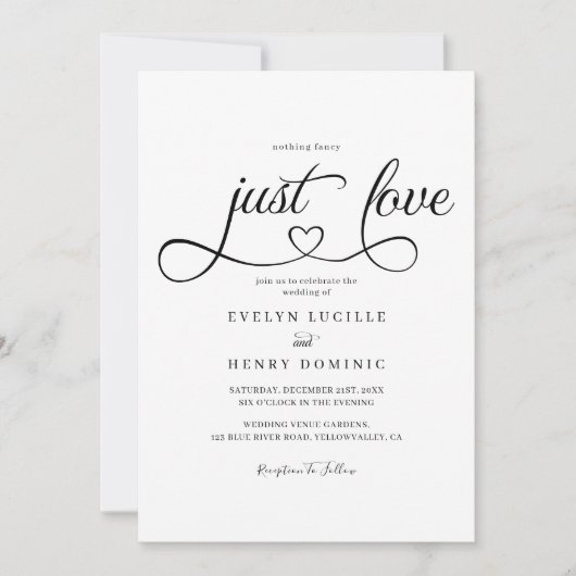 Invitation Rien De Fancy Just Love Script Mariage de coeur (Devant)