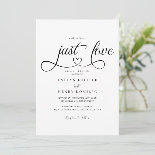 Invitation Rien De Fancy Just Love Script Mariage de coeur (Debout devant)