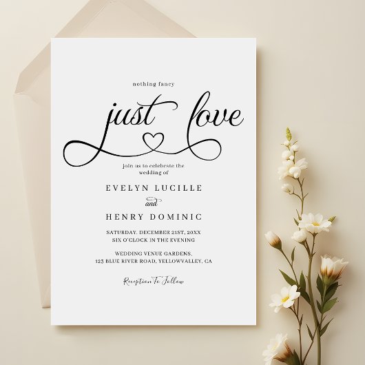 Invitation Rien De Fancy Just Love Script Mariage de coeur