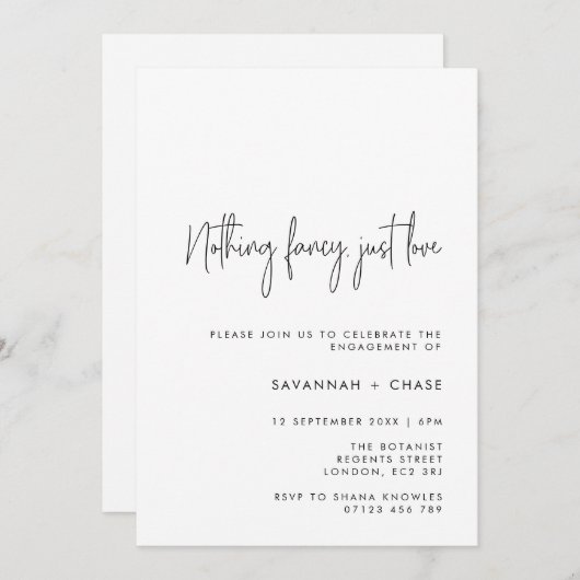 Invitation Rien De Fancy Just Love Simple Engagement Party In (Devant / Derrière)