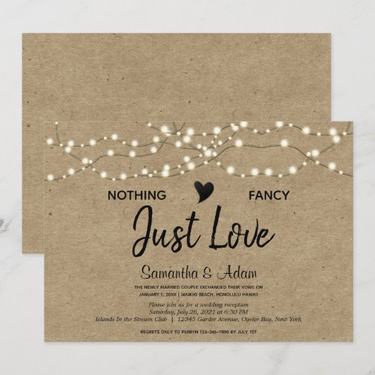 Invitation Rien De Fancy Just Love String Lights Kraft Papier (Devant / Derrière)