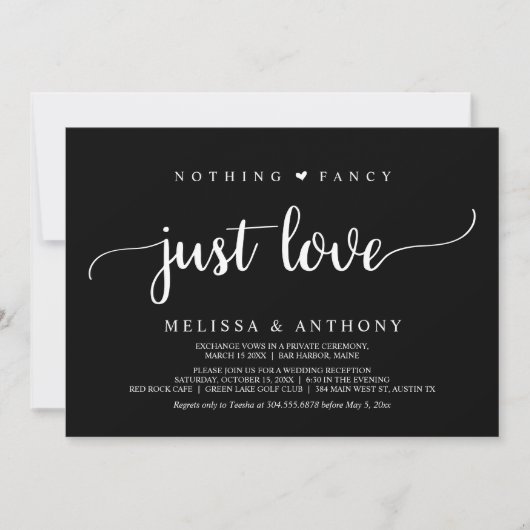 Invitation Rien De Fancy Juste Amour, Elopement, Mariage Rust (Devant)