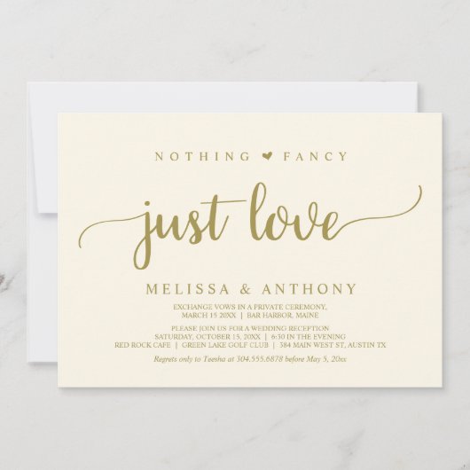Invitation Rien De Fancy Juste Amour, Elopement, Mariage Rust (Devant)