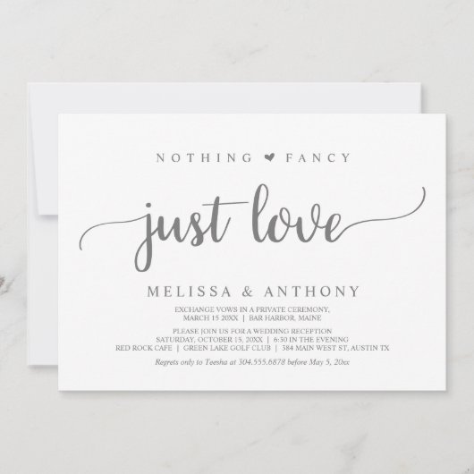 Invitation Rien De Fancy Juste Amour, Elopement, Mariage Rust (Devant)