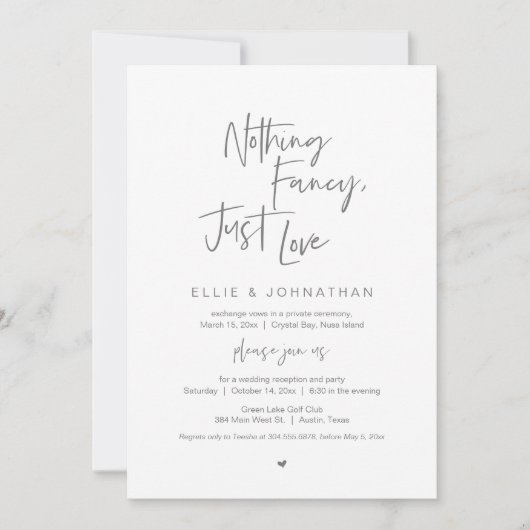 Invitation Rien De Fancy Juste Amour, Noir, Mariage Elopement (Devant)