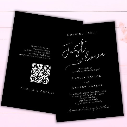 Invitation Rien de fantaisie Just Love Elegant QR Code Mariag