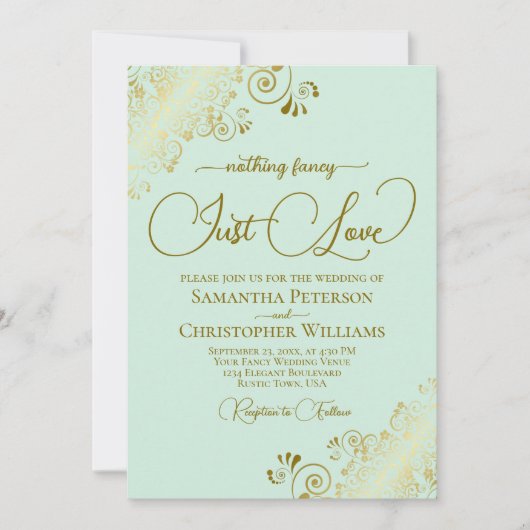 Invitation Rien de fantaisie Just Love Mint Green & Gold Mari (Devant)