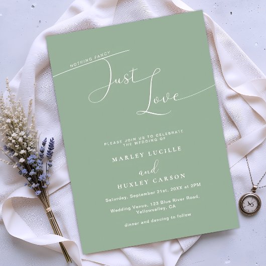 Invitation Rien de fantaisie Just Love Sage Green Minimal Mar