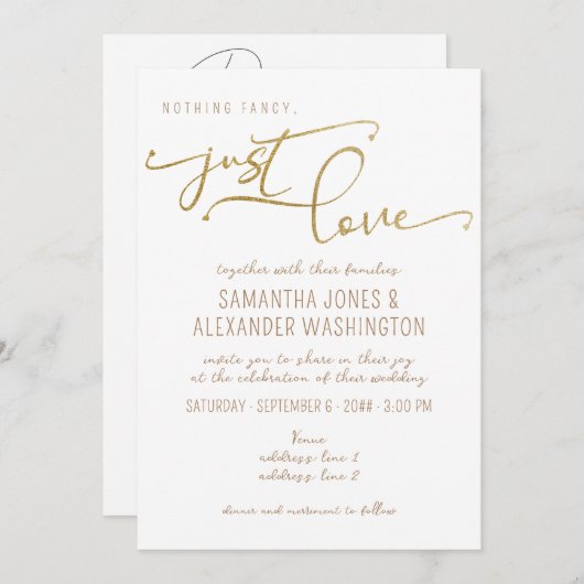 Invitation Rien de fantaisie Just Love White & Gold RSVP QR C (Devant / Derrière)
