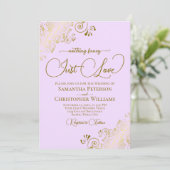 Invitation Rien de fantaisie Juste aimer Lilac & Gold Mariage (Debout devant)