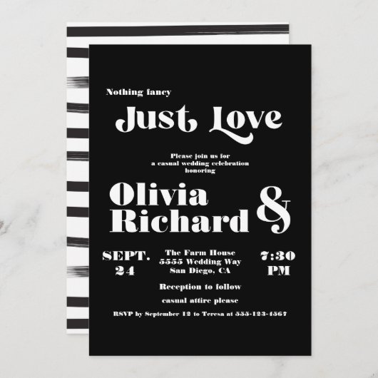 Invitation Rien de fantaisie Juste aimer Mariage de typograph (Devant / Derrière)