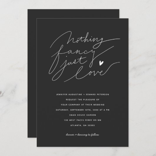 Invitation Rien de fantaisie Juste aimer Mariage de typograph (Devant / Derrière)