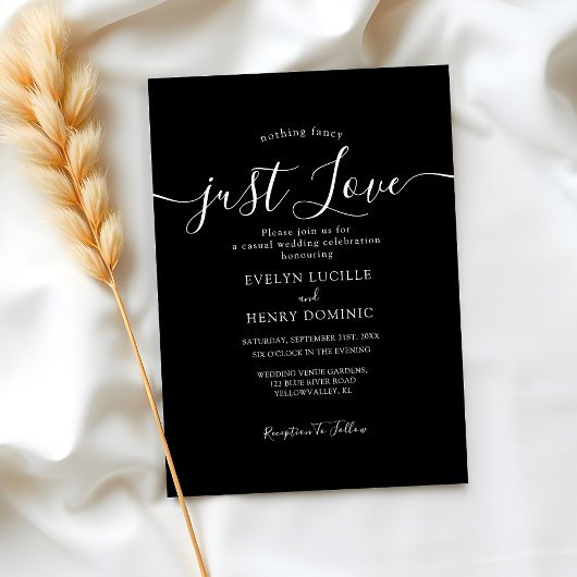 Invitation Rien de fantaisie Juste aimer Mariage noir et blan