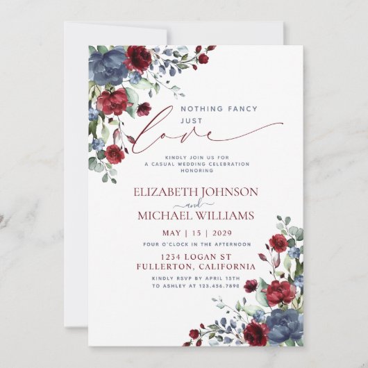 Invitation Rien de fantaisie Juste Amour Bleu Bourgogne Photo (Devant)