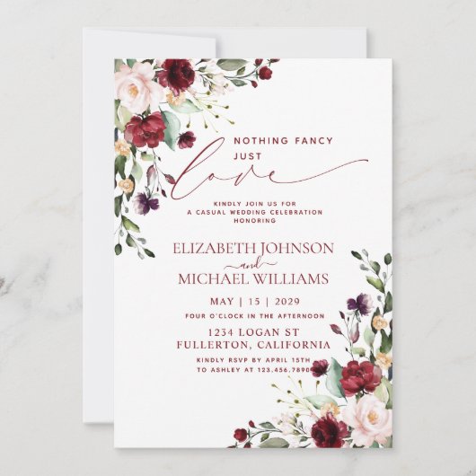 Invitation Rien de fantaisie juste amour Bourgogne Mariage dé (Devant)