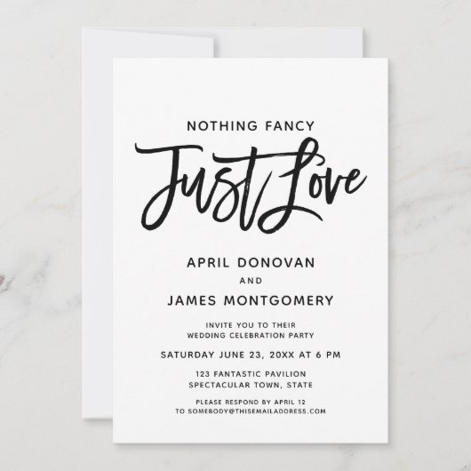 Invitation Rien de fantaisie Juste Amour Brush Typographie (Devant)