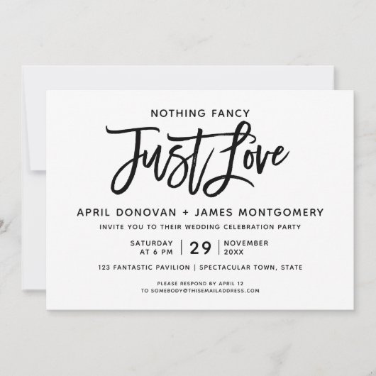 Invitation Rien de fantaisie Juste Amour Brush Typographie (Devant)