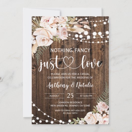 Invitation Rien de fantaisie Juste Amour Elopement Mariage (Devant)