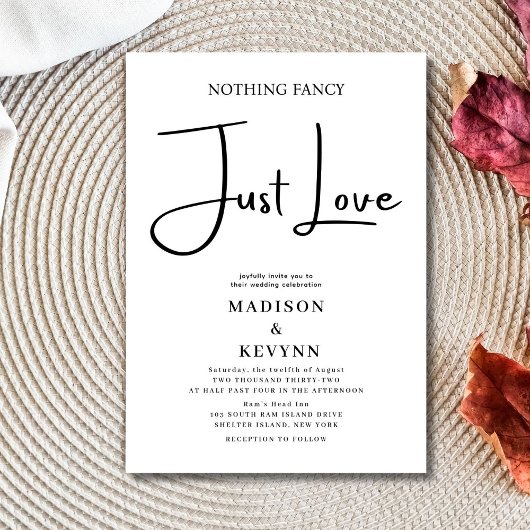 Invitation Rien de fantaisie Juste Amour Mariage