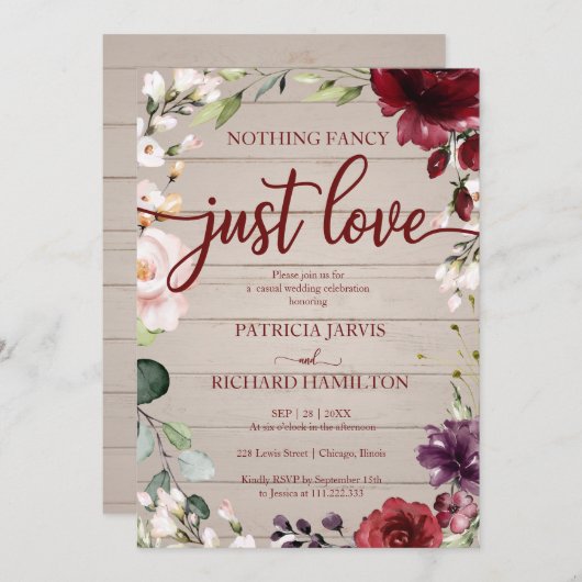 Invitation Rien de fantaisie Juste Amour Mariage Crème rustiq (Devant / Derrière)