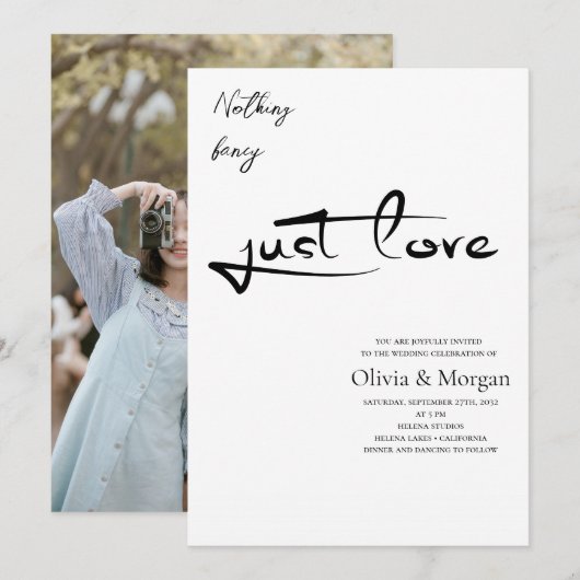 Invitation Rien de fantaisie Juste Amour Mariage de script (Devant / Derrière)