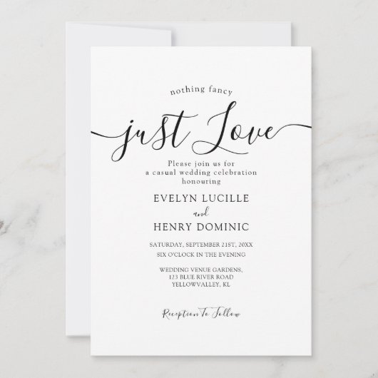 Invitation Rien de fantaisie Juste Amour Mariage de script Wh (Devant)