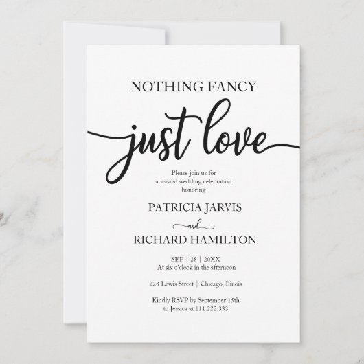 Invitation Rien de fantaisie Juste Amour Mariage Décontracté