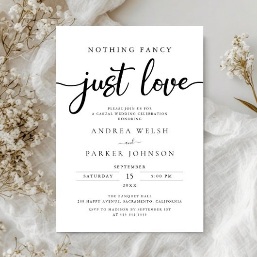 Invitation Rien de fantaisie Juste Amour Mariage Décontracté