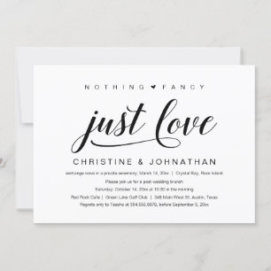Invitation Rien De fantaisie, Juste Amour, Mariage Elopement