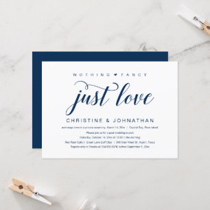 Invitation Rien De fantaisie, Juste Amour, Mariage Elopement