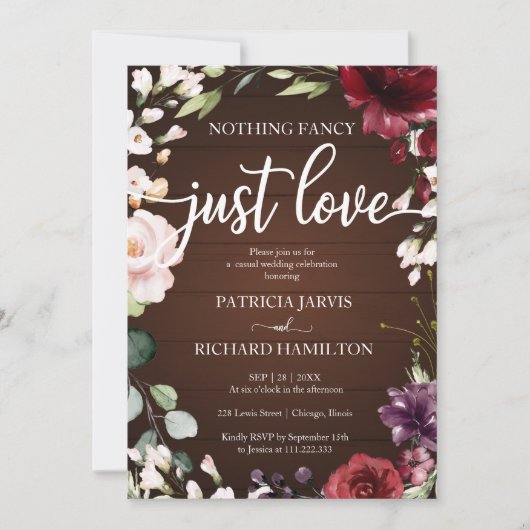 Invitation Rien de Fantaisie Juste Amour Mariage Floral Rusti (Devant)