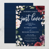 Invitation Rien de fantaisie Juste Amour Mariage Marine Bleu  (Devant / Derrière)