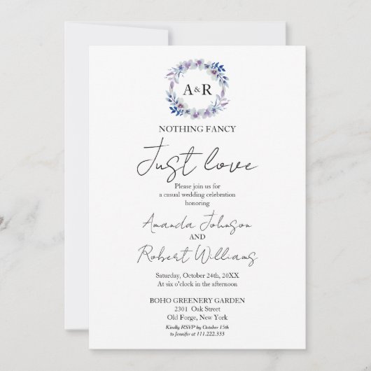 Invitation Rien de fantaisie Juste Amour Monogramme Mariage I (Devant)