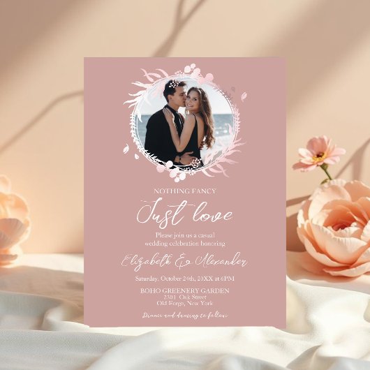 Invitation Rien de fantaisie Juste Amour Photo Mariage rose