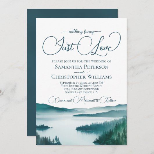 Invitation Rien de fantaisie Juste Amour Rustic Lake Tahoe Ma (Devant / Derrière)