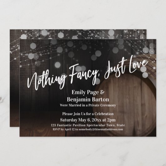 Invitation Rien de fantaisie juste amour tonneau en bois et l (Devant / Derrière)