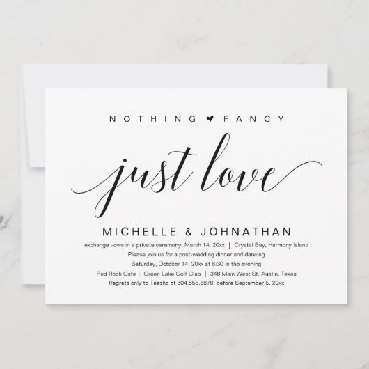 Invitation Rien de Fantaisie, Juste de l'Amour, Mariage Intim (Devant)